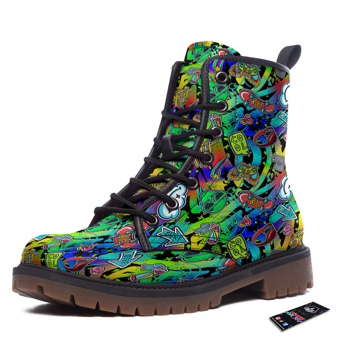 Abstract Alien Graffiti Text Print Pattern Work Boots-grizzshop