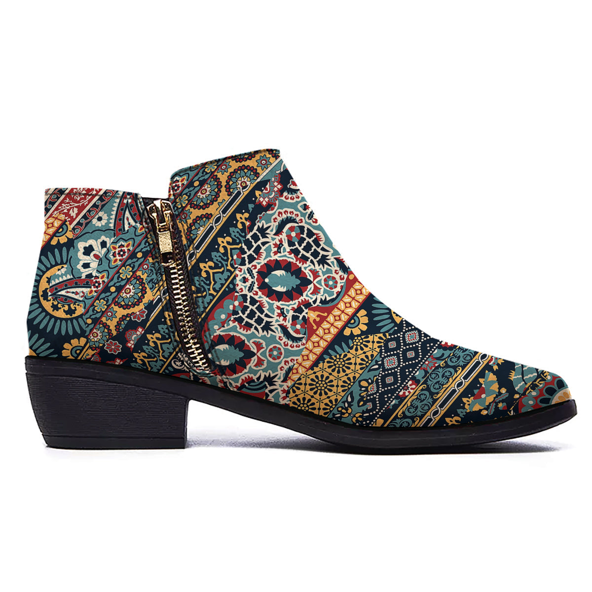 Abstract Arabian Paisley Print Ankle Boots-grizzshop