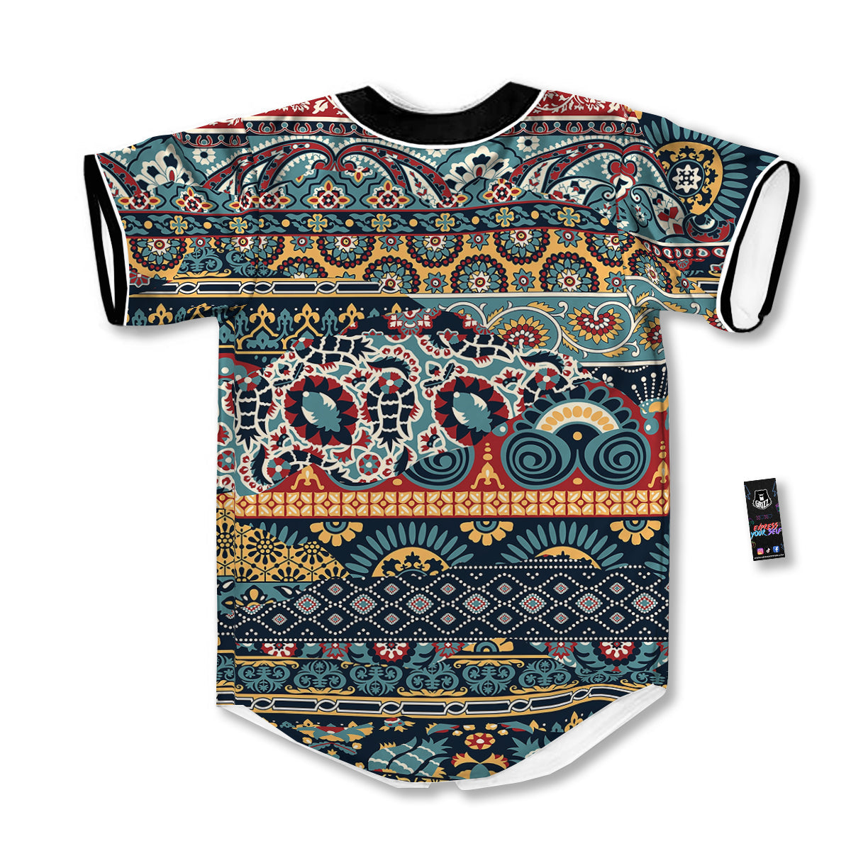Abstract Arabian Paisley Print Baseball Jersey-grizzshop