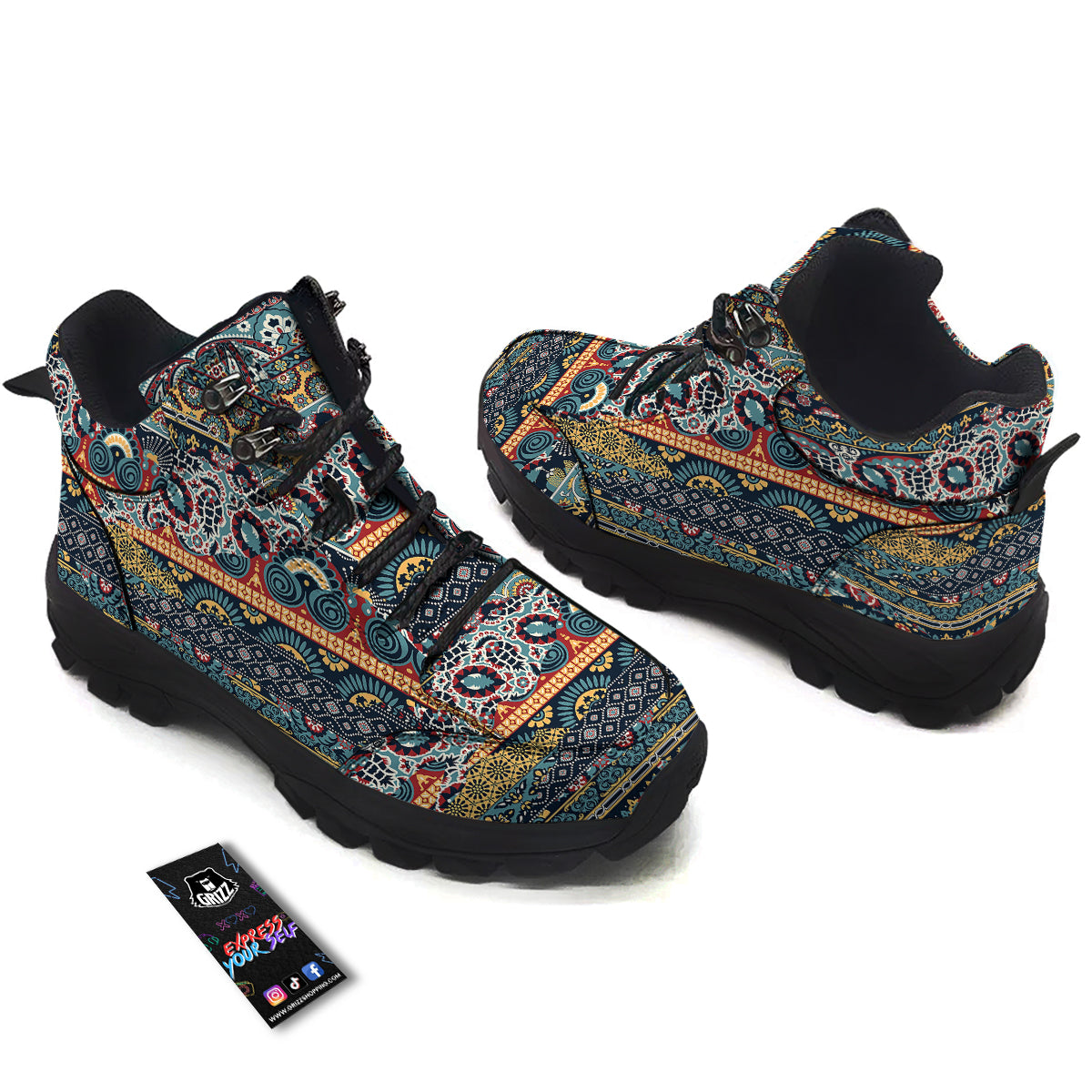 Abstract Arabian Paisley Print Hiking Shoes-grizzshop