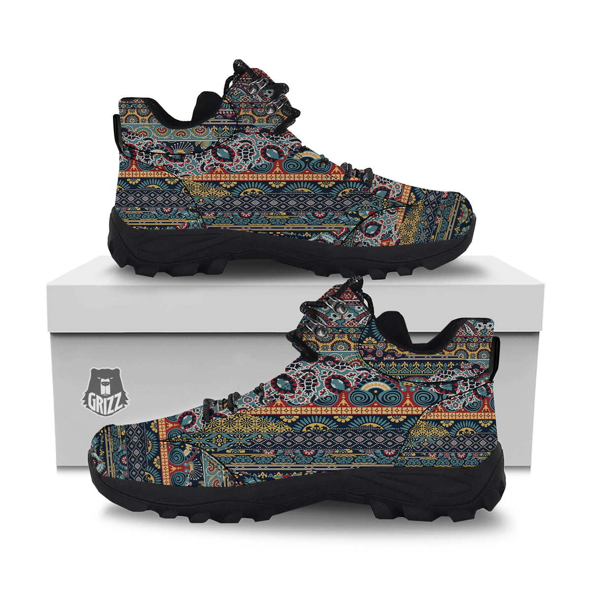Abstract Arabian Paisley Print Hiking Shoes-grizzshop