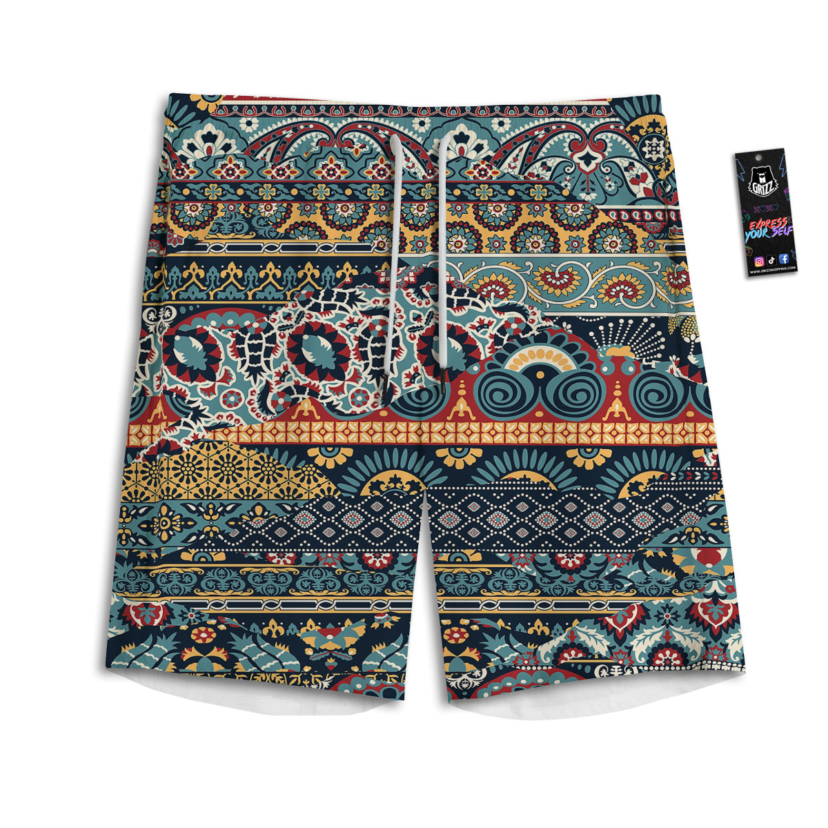 Abstract Arabian Paisley Print Men's Athletic Shorts