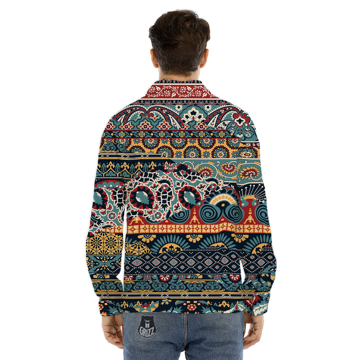 Abstract Arabian Paisley Print Men's Dress Shirts-grizzshop