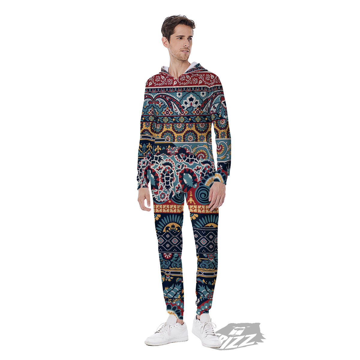 Abstract Arabian Paisley Print Men's Jumpsuit-grizzshop