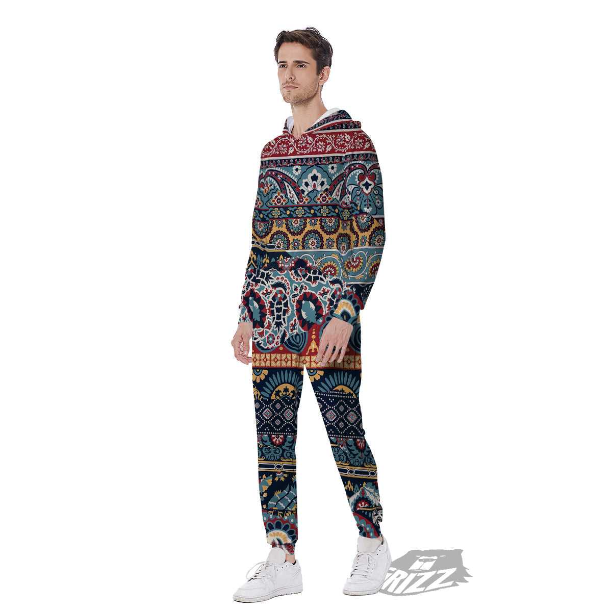 Abstract Arabian Paisley Print Men's Jumpsuit-grizzshop