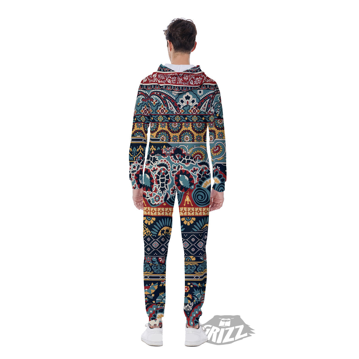 Abstract Arabian Paisley Print Men's Jumpsuit-grizzshop