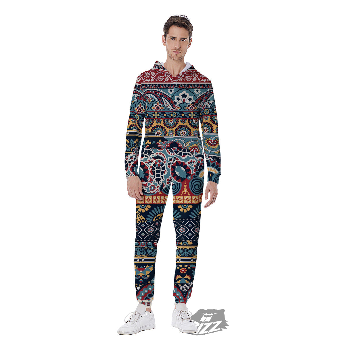 Abstract Arabian Paisley Print Men's Jumpsuit-grizzshop
