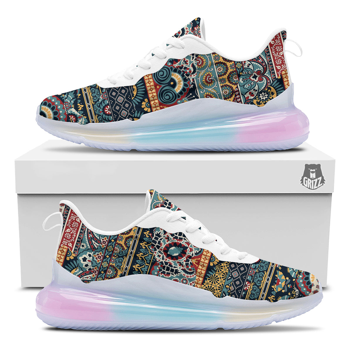Abstract Arabian Paisley Print Running Sneakers-grizzshop