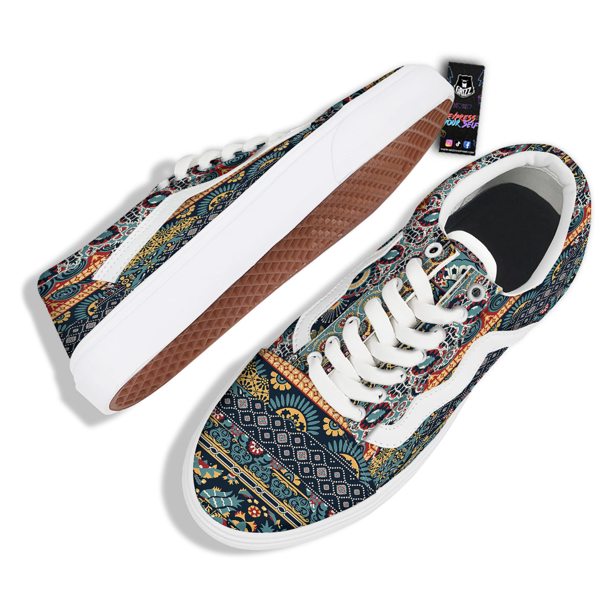 Abstract Arabian Paisley Print Skate Shoes-grizzshop