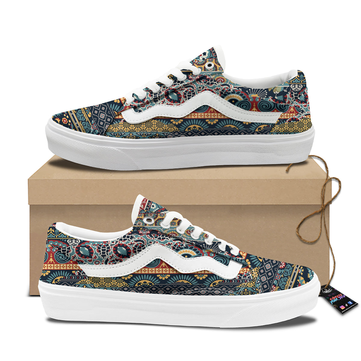 Abstract Arabian Paisley Print Skate Shoes-grizzshop