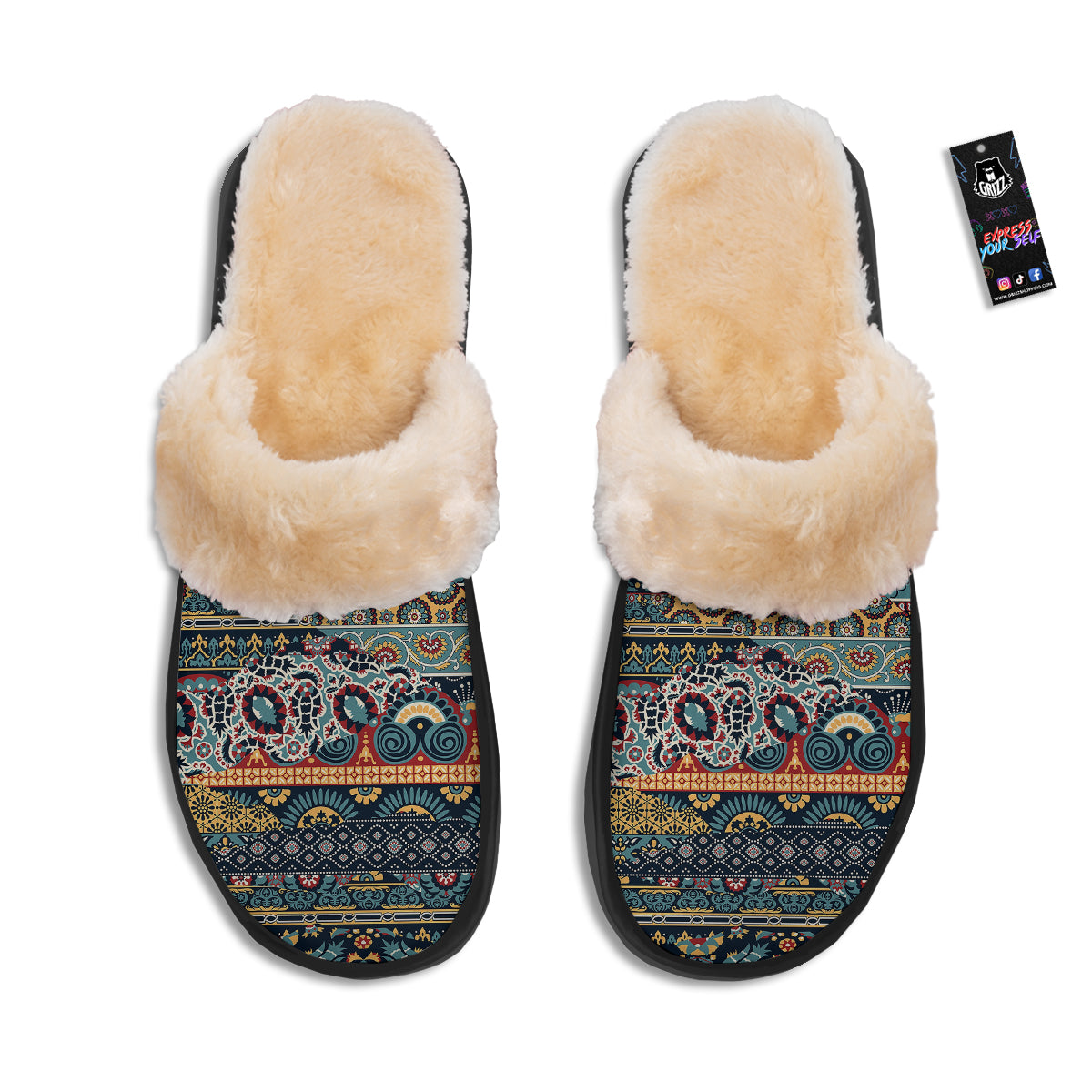 Abstract Arabian Paisley Print Slippers-grizzshop