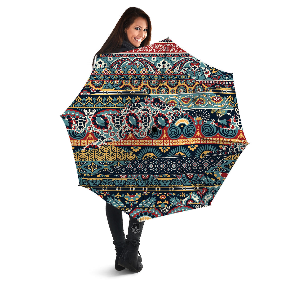Abstract Arabian Paisley Print Umbrella-grizzshop