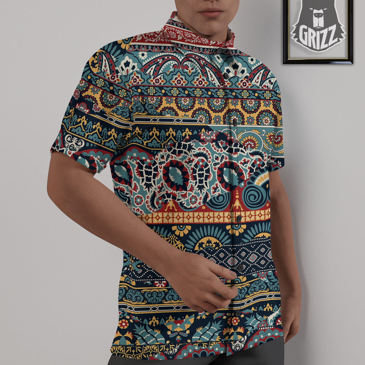 Abstract Arabian Paisley Print Untucked Shirts-grizzshop