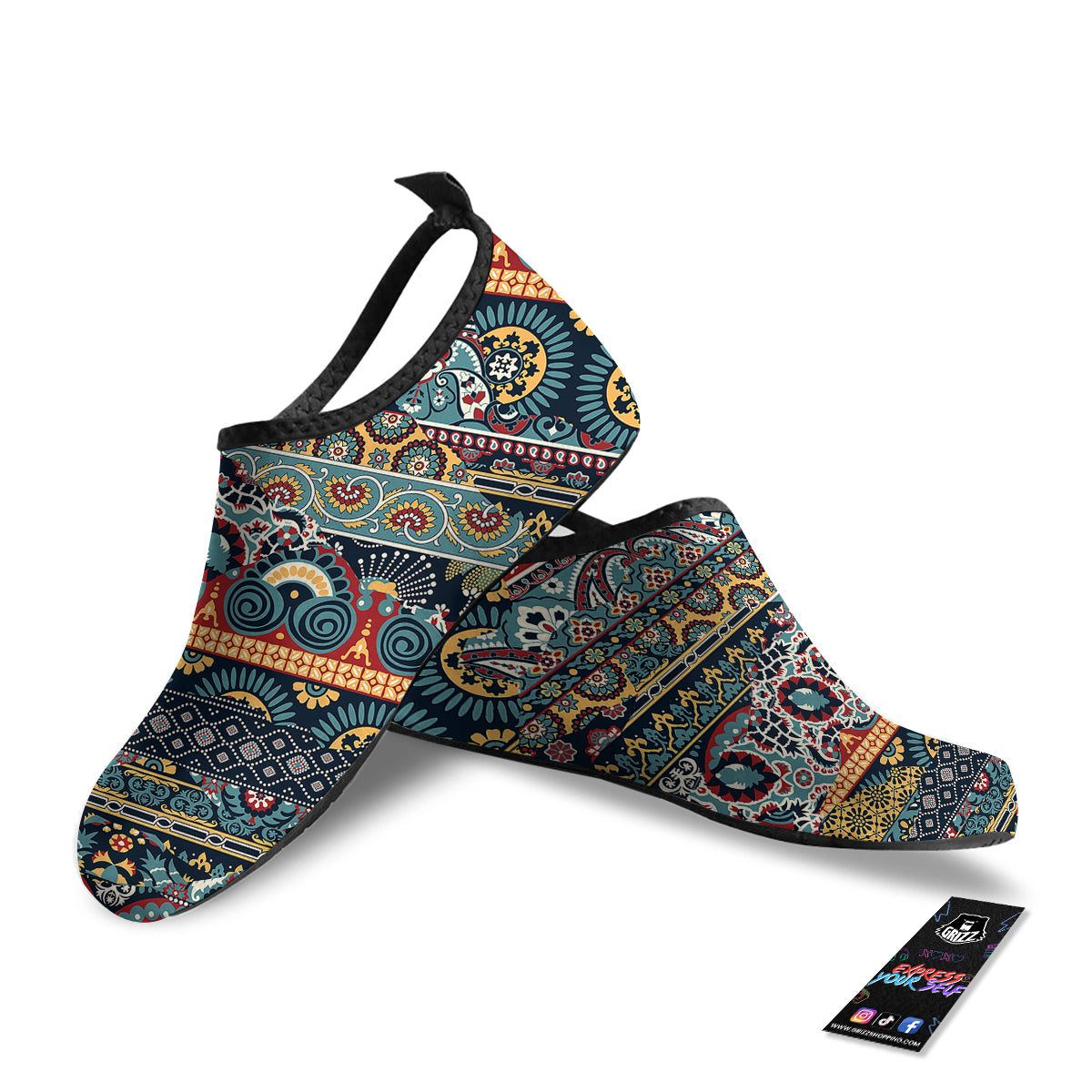 Abstract Arabian Paisley Print Water Shoes-grizzshop