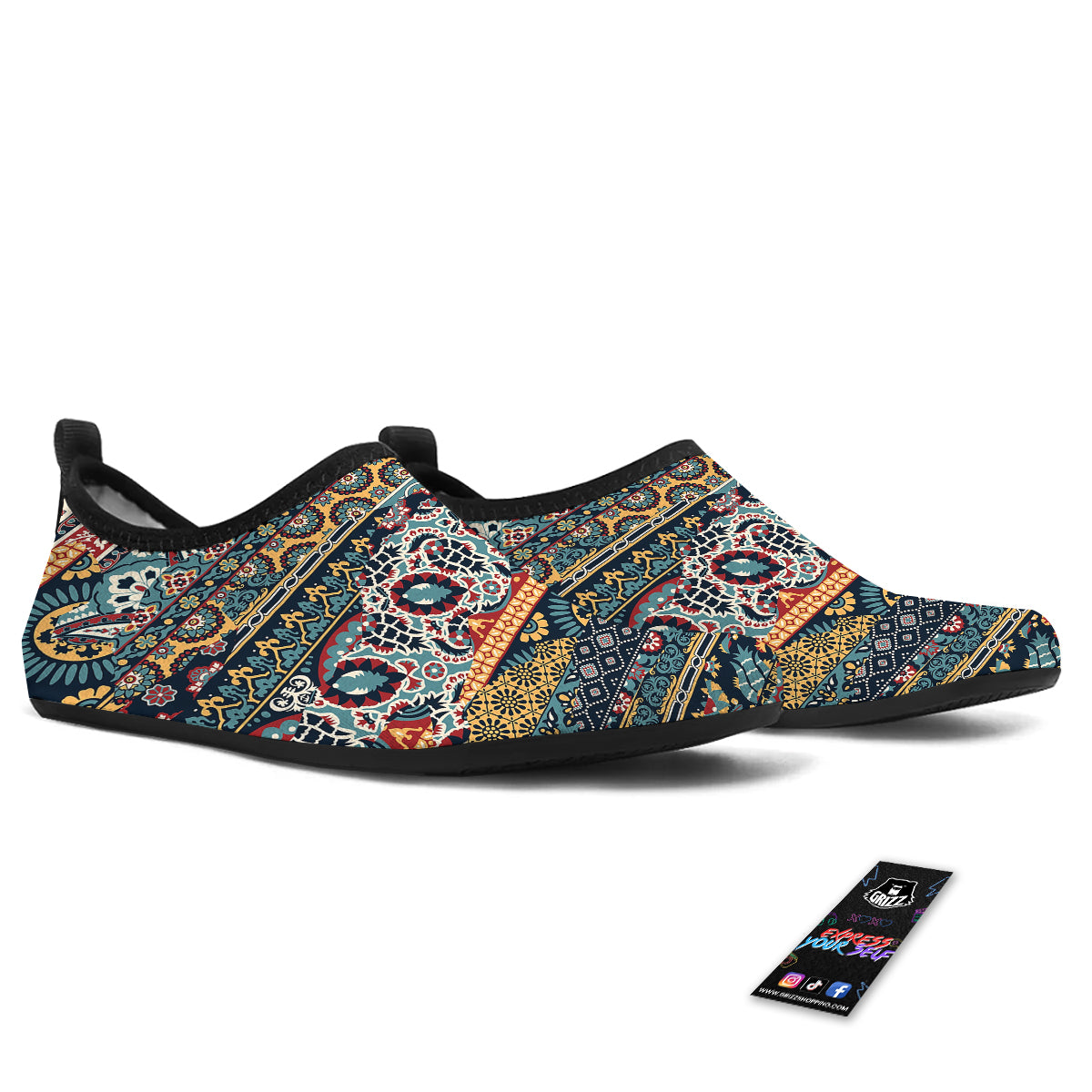 Abstract Arabian Paisley Print Water Shoes-grizzshop