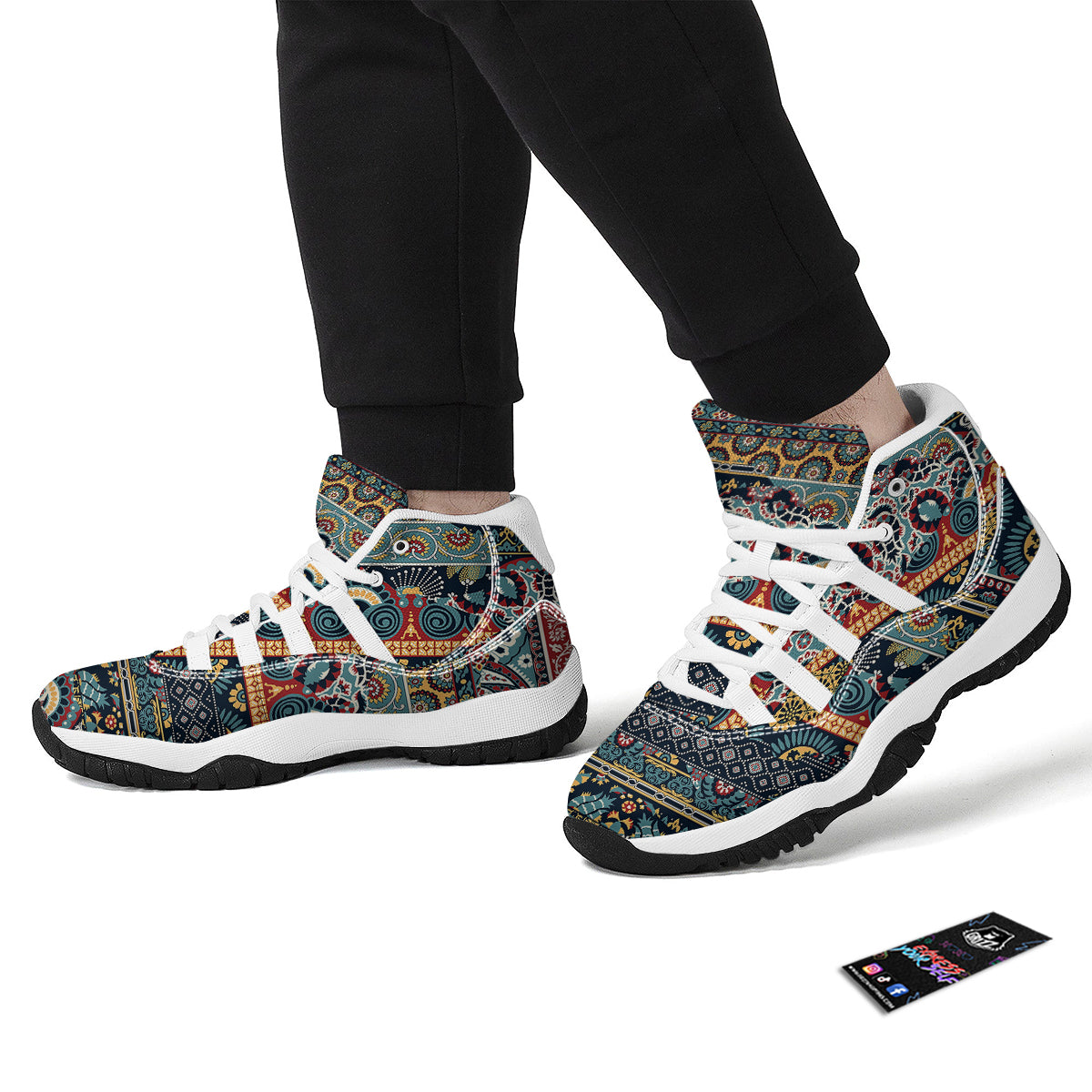 Abstract Arabian Paisley Print White Bball Shoes-grizzshop