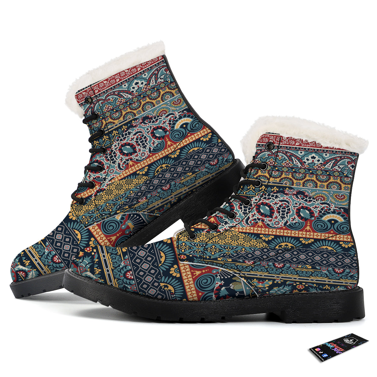 Abstract Arabian Paisley Print Winter Boots-grizzshop