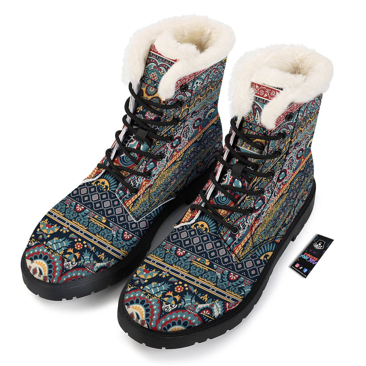 Abstract Arabian Paisley Print Winter Boots-grizzshop