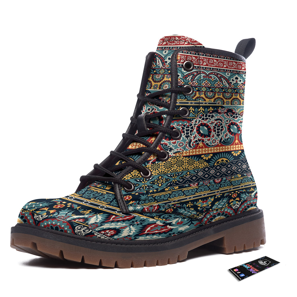 Abstract Arabian Paisley Print Work Boots-grizzshop
