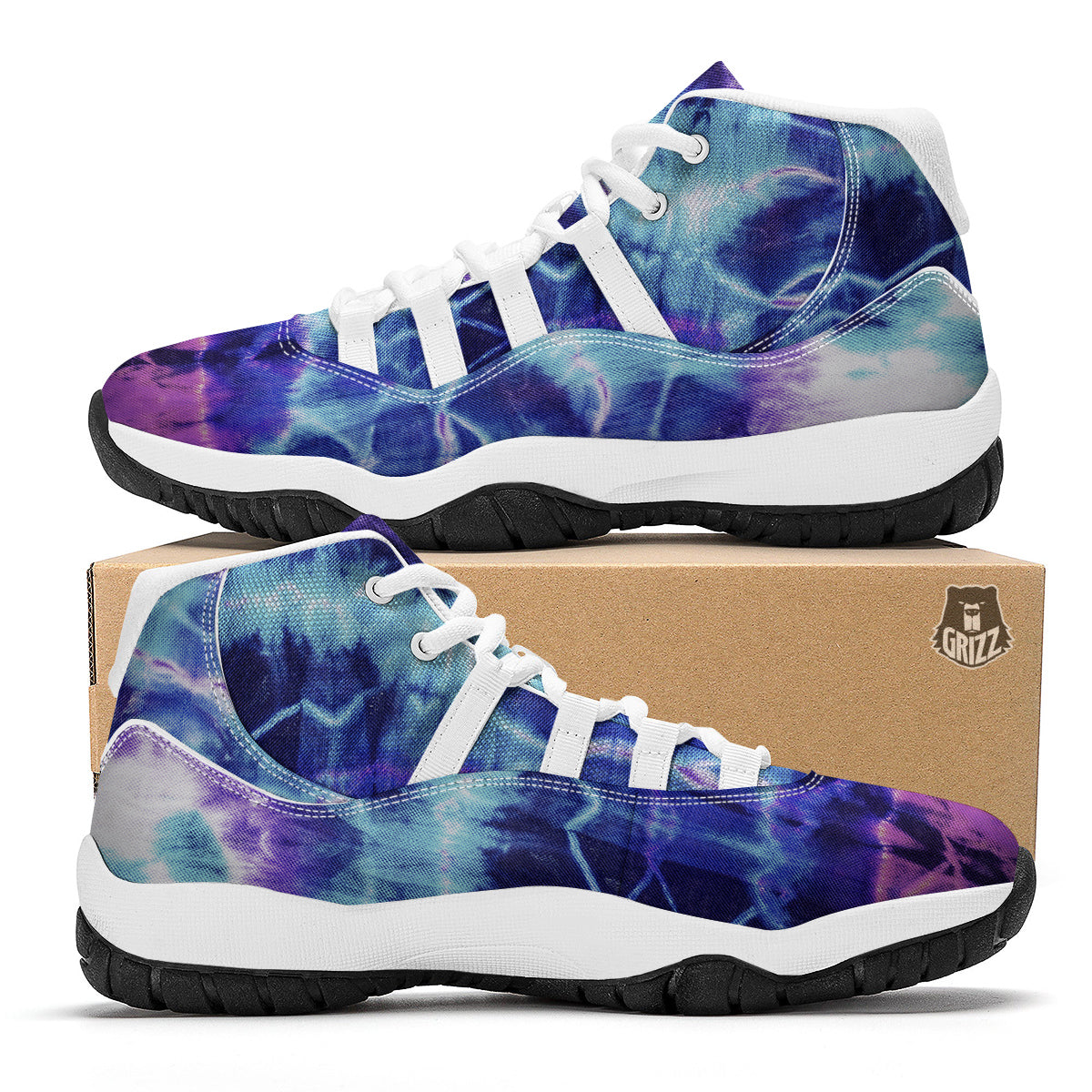 Abstract Blue Tie Dye White Bball Shoes-grizzshop