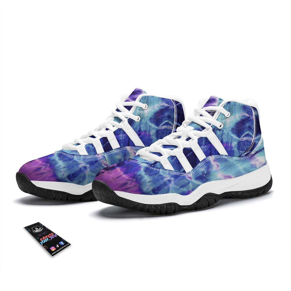 Abstract Blue Tie Dye White Bball Shoes-grizzshop