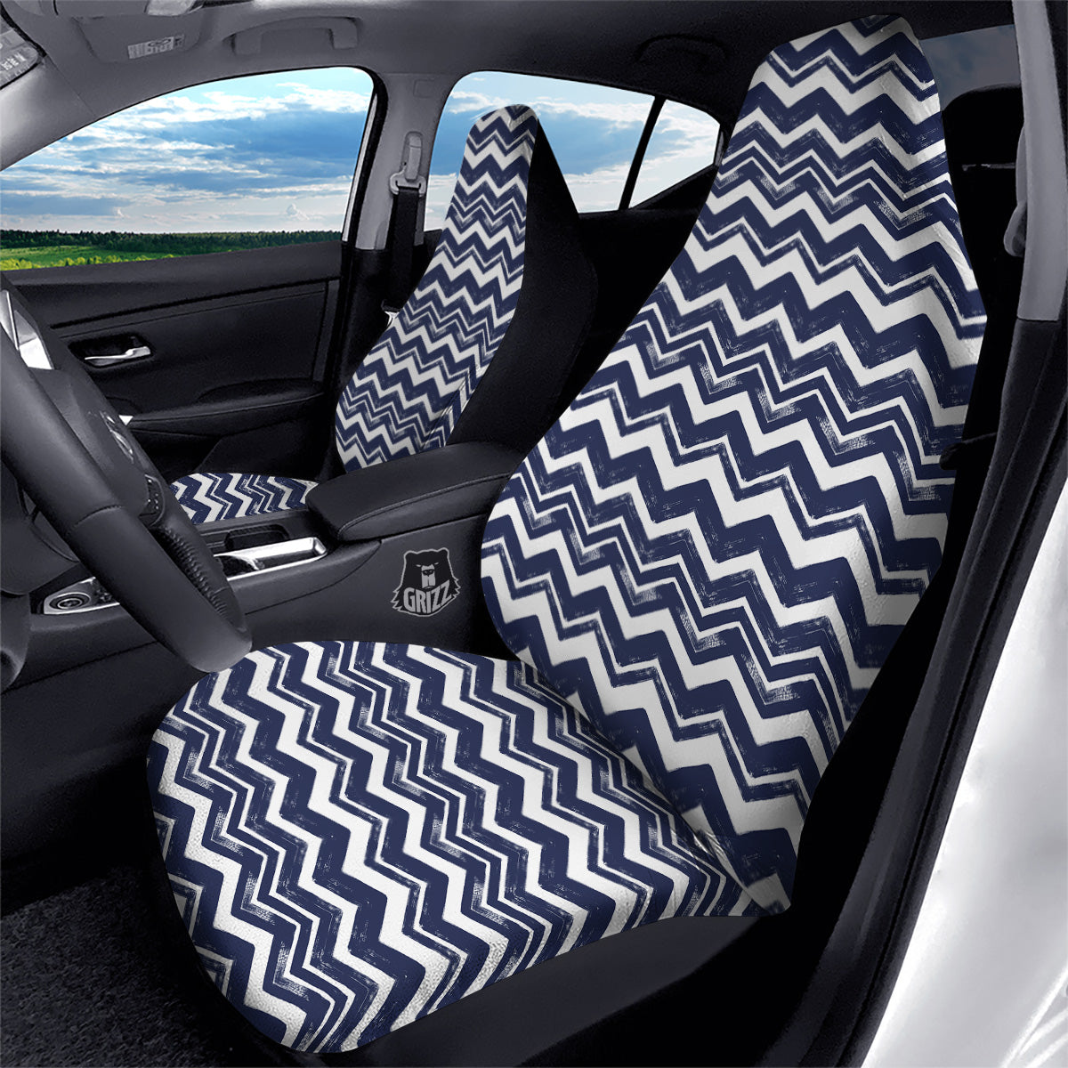 Abstract Chevron Watercolor Blue Print Pattern Car Seat Covers-grizzshop