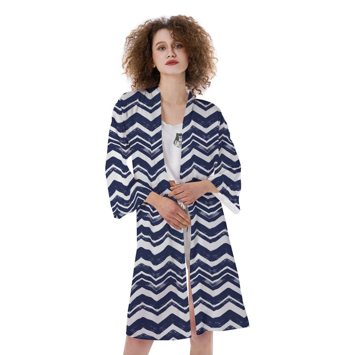 Abstract Chevron Watercolor Blue Print Pattern Kimono-grizzshop