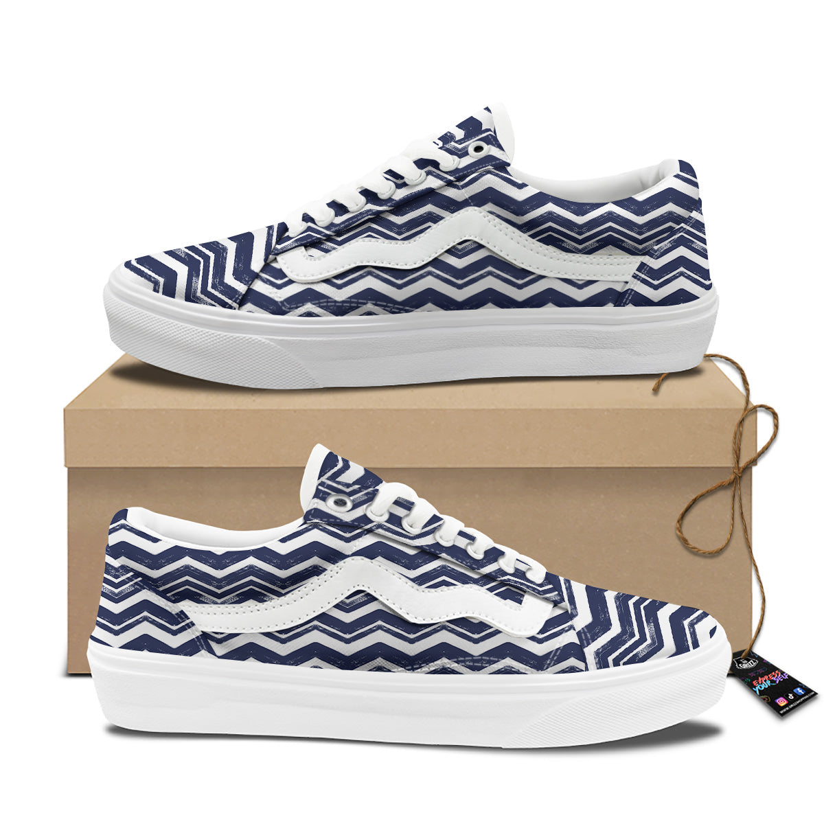 Abstract Chevron Watercolor Blue Print Pattern Skate Shoes-grizzshop