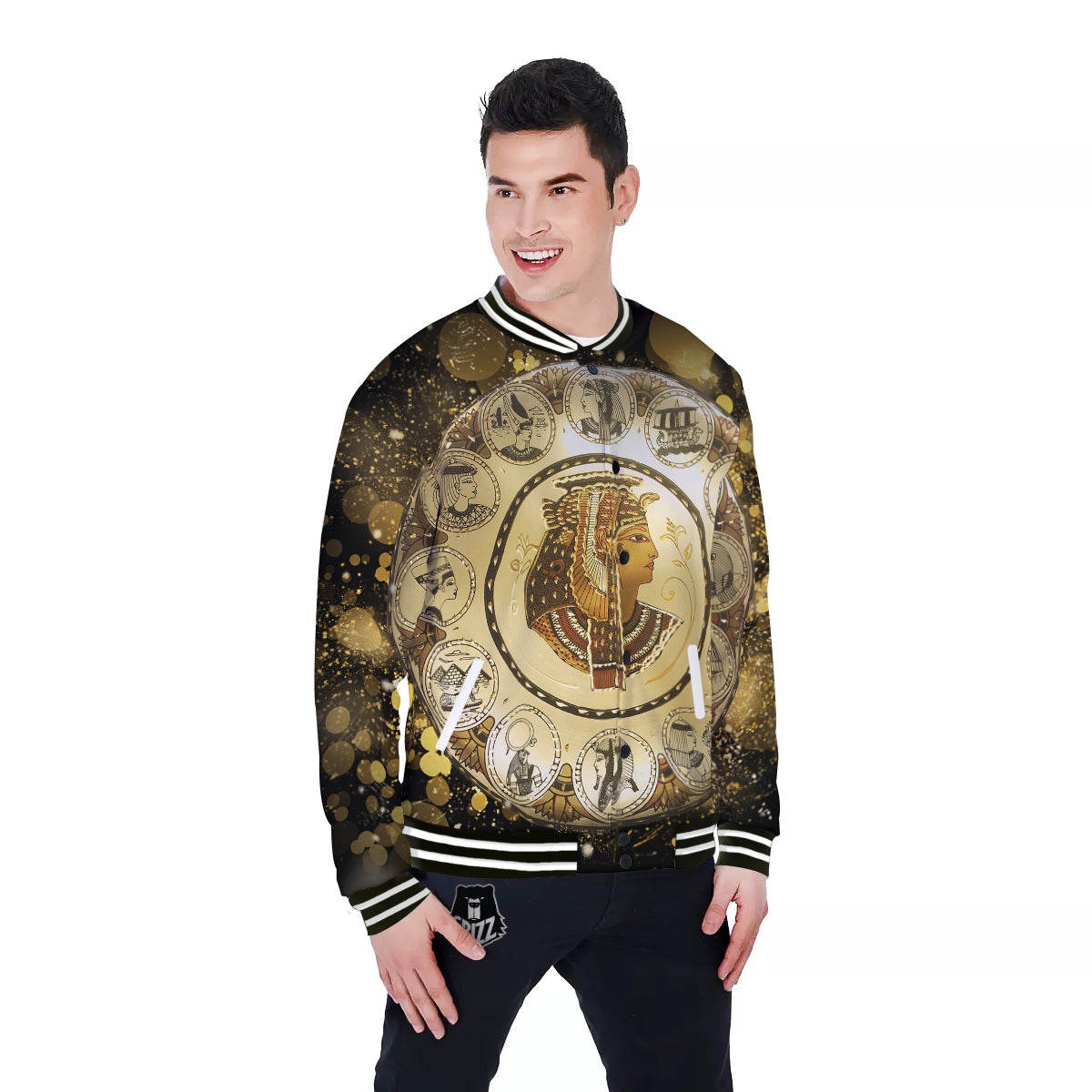 Abstract Cleopatra Print Baseball Jacket-grizzshop