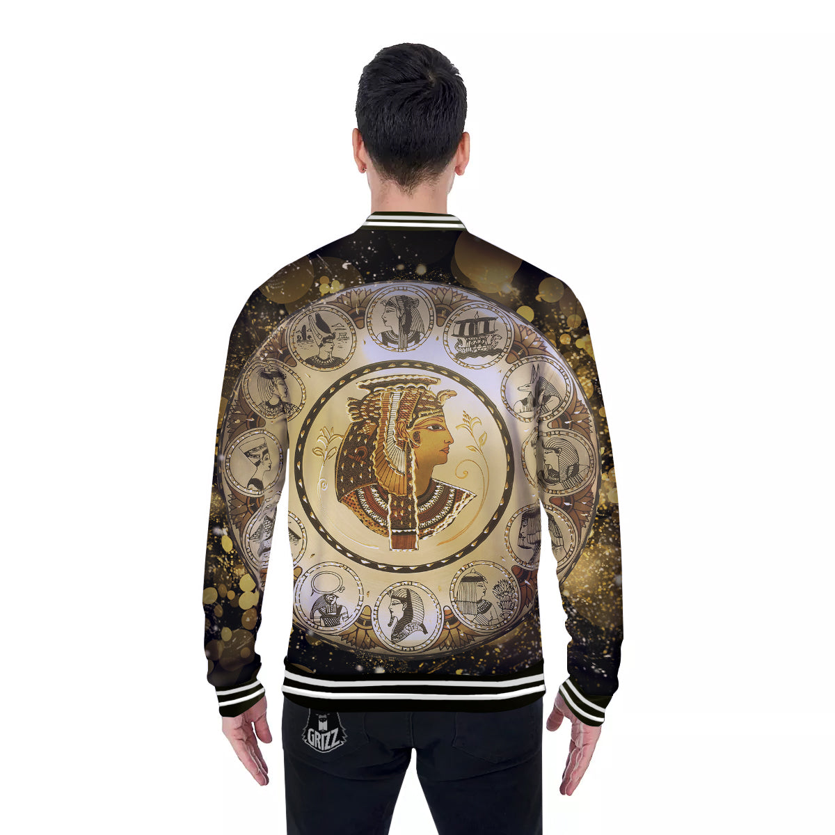 Abstract Cleopatra Print Baseball Jacket-grizzshop