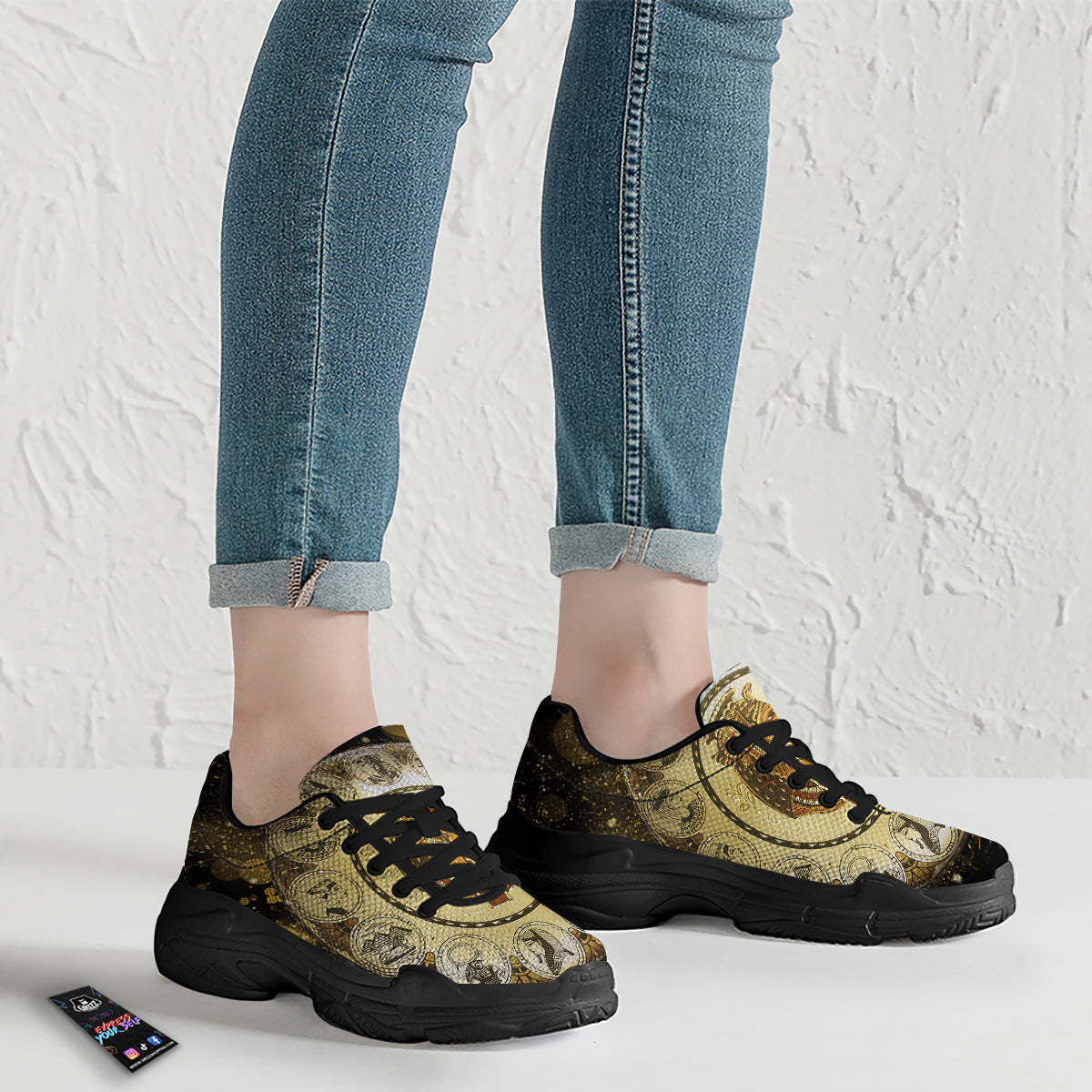 Abstract Cleopatra Print Black Chunky Shoes-grizzshop