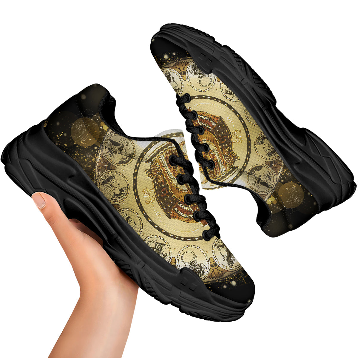 Abstract Cleopatra Print Black Chunky Shoes-grizzshop