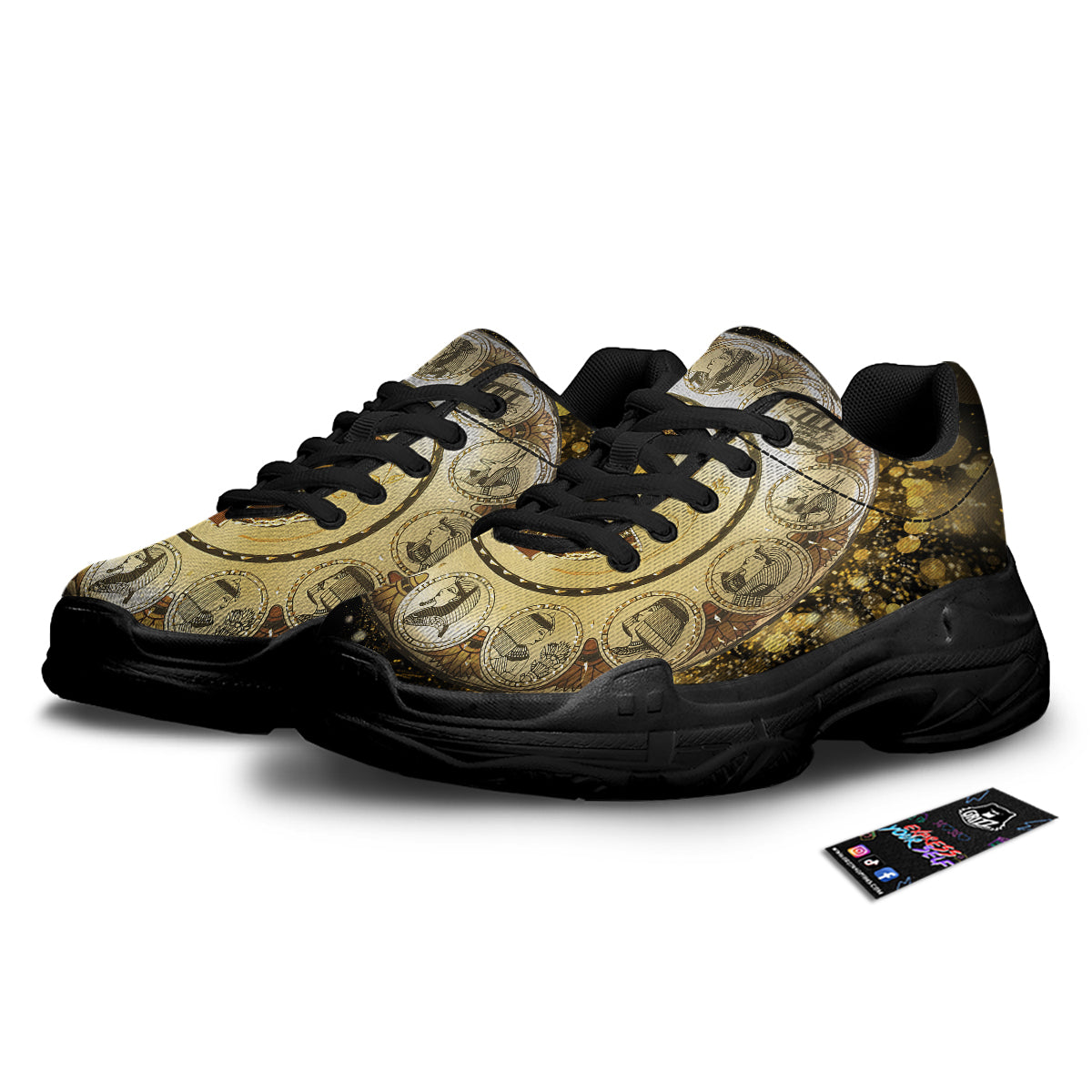 Abstract Cleopatra Print Black Chunky Shoes-grizzshop