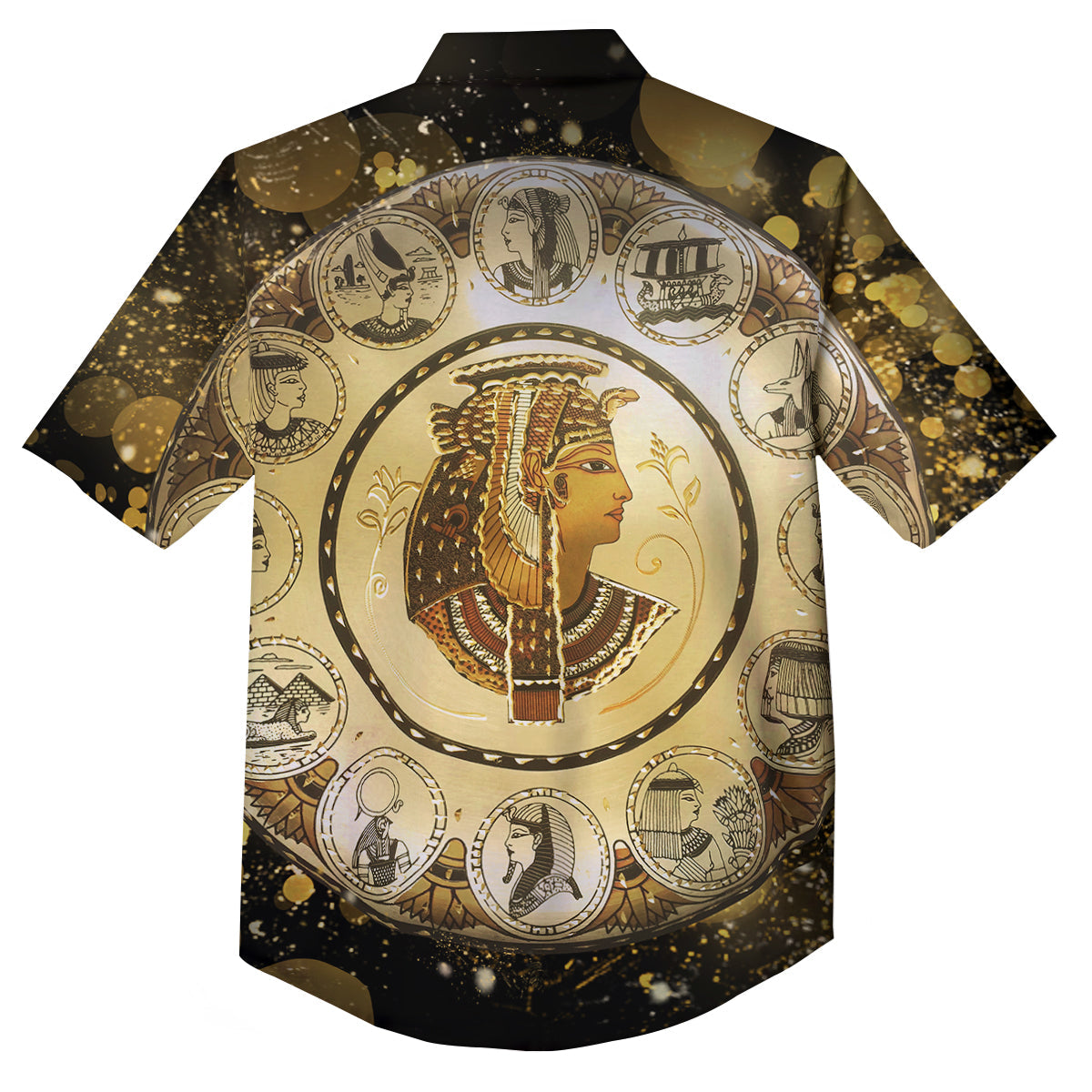 Abstract Cleopatra Print Button Up Shirt-grizzshop