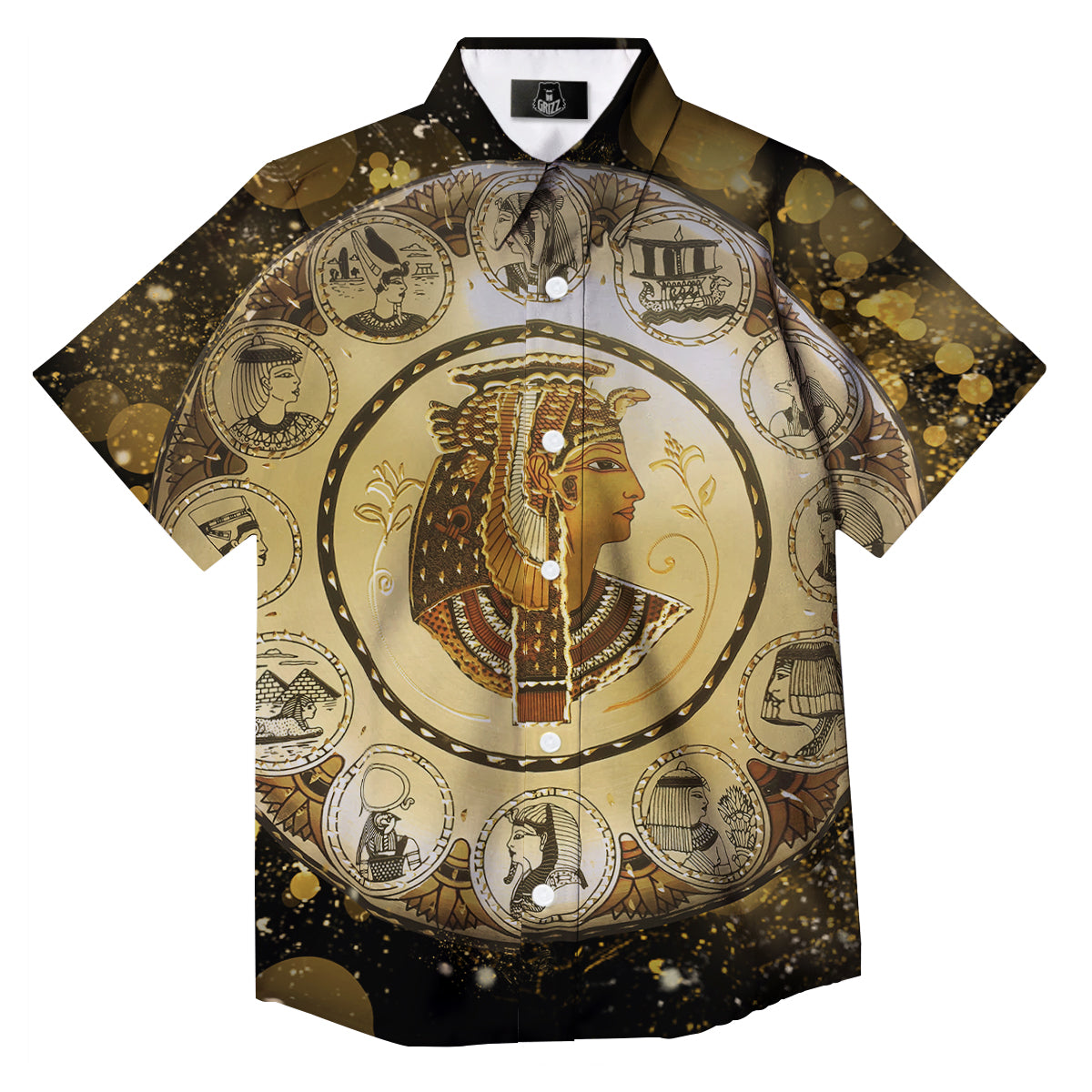 Abstract Cleopatra Print Button Up Shirt-grizzshop