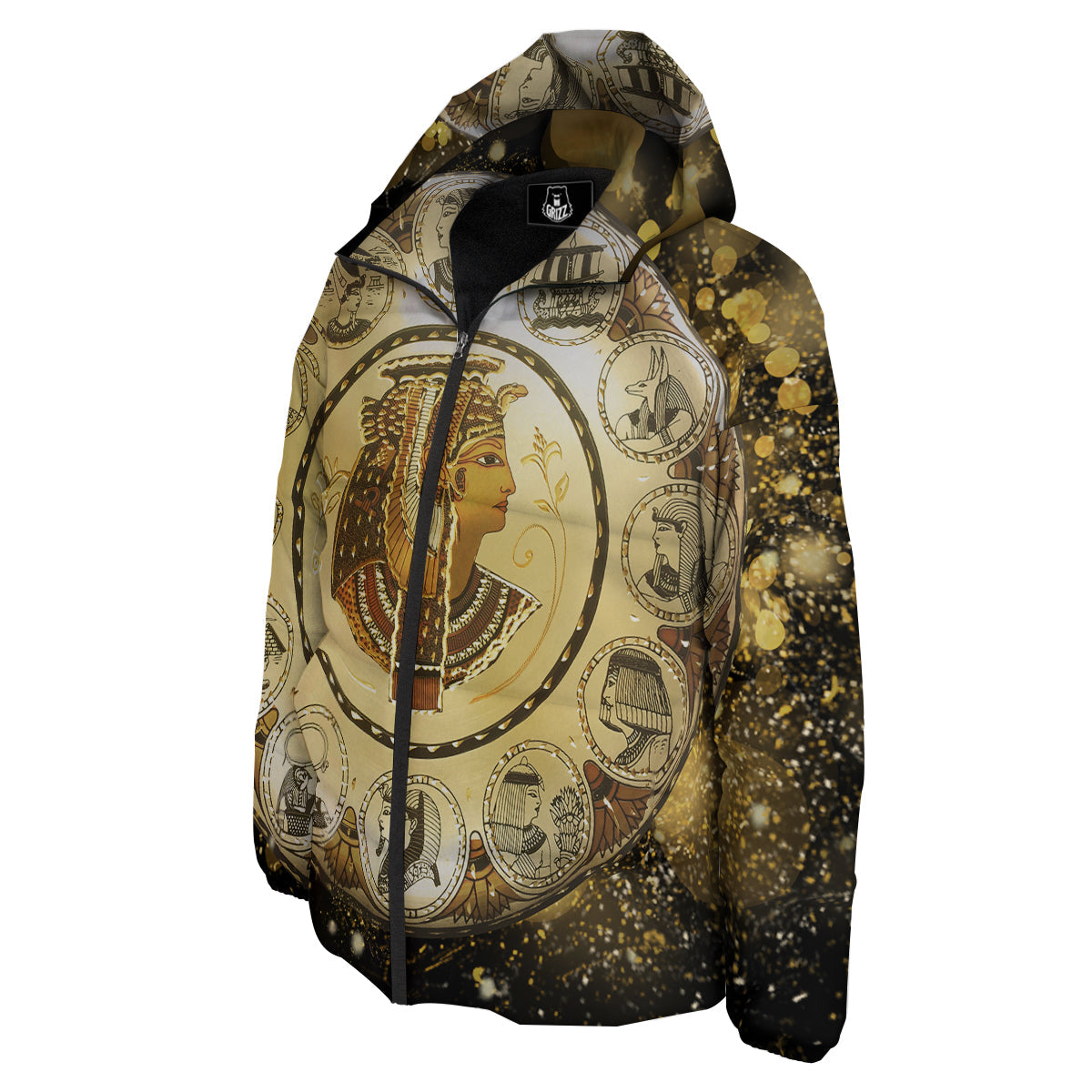 Abstract Cleopatra Print Down Jacket-grizzshop