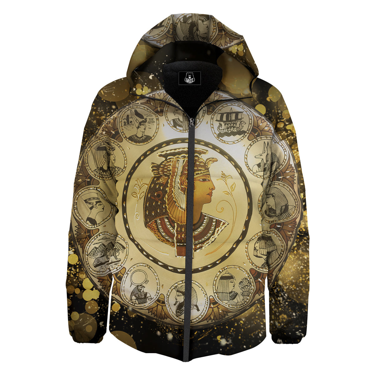 Abstract Cleopatra Print Down Jacket-grizzshop
