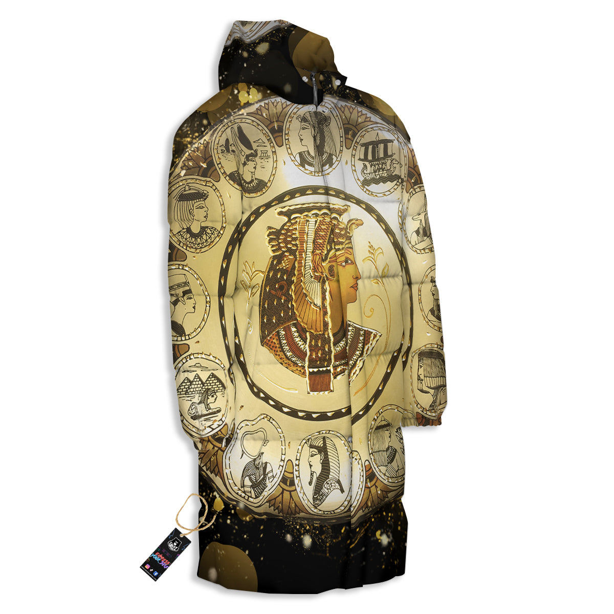 Abstract Cleopatra Print Long Down Jacket-grizzshop