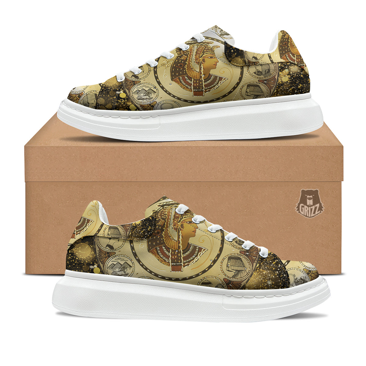 Abstract Cleopatra Print Platform Shoes-grizzshop