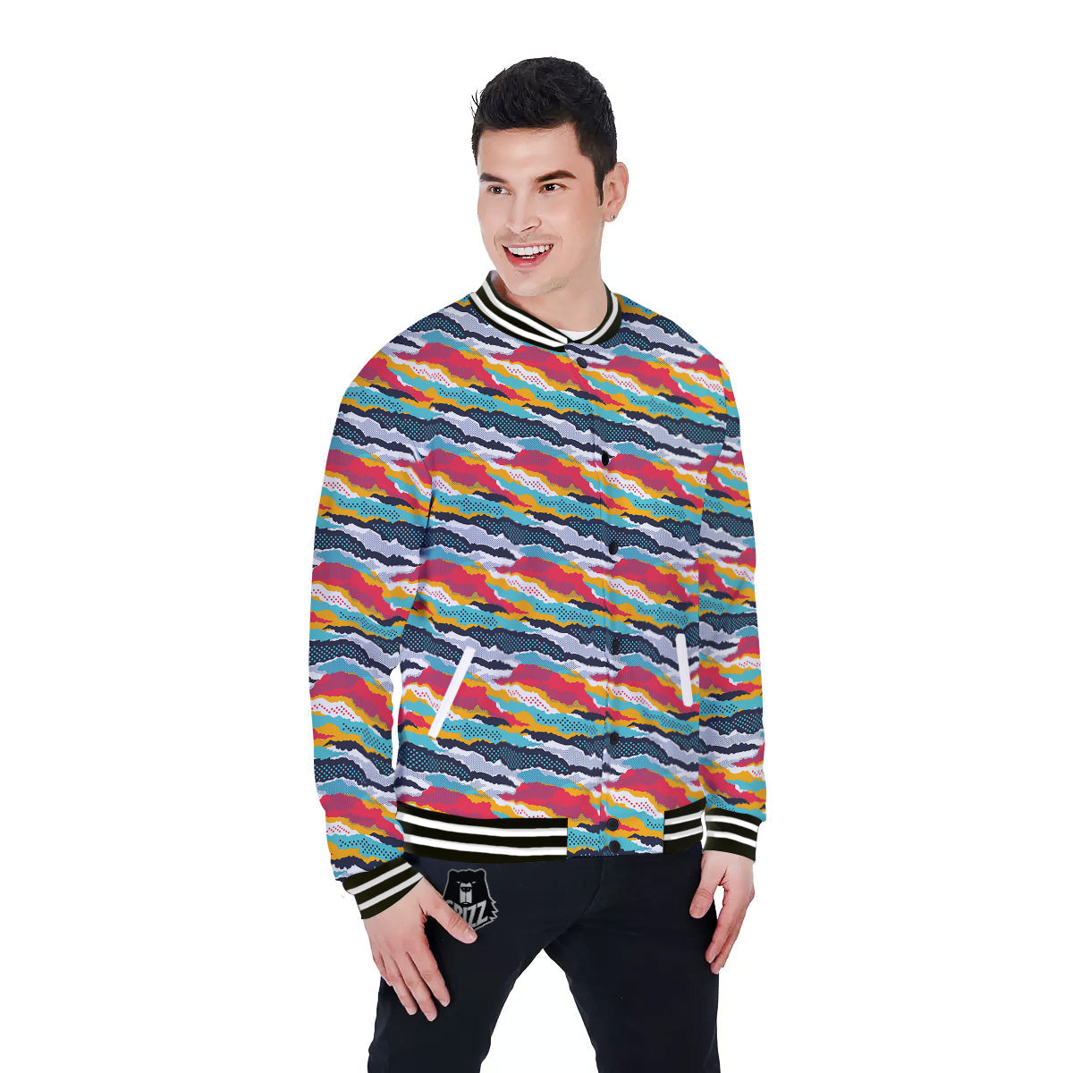 Abstract Colorful And Dot Print Pattern Baseball Jacket-grizzshop