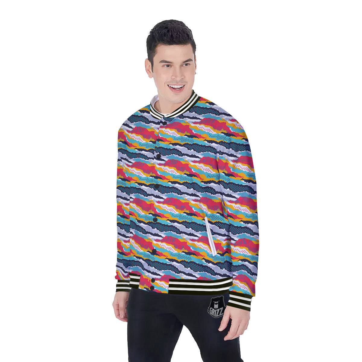Abstract Colorful And Dot Print Pattern Baseball Jacket-grizzshop