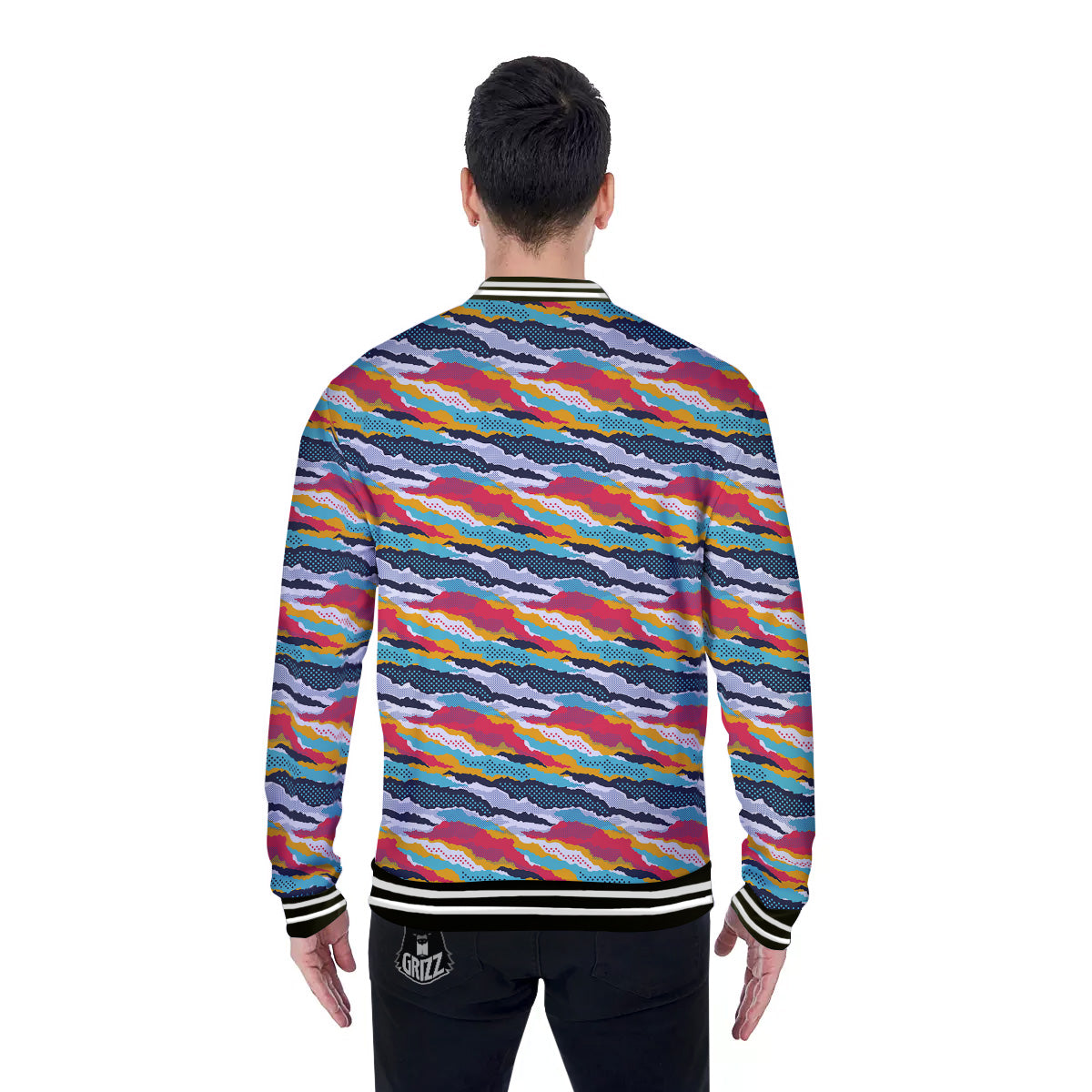 Abstract Colorful And Dot Print Pattern Baseball Jacket-grizzshop