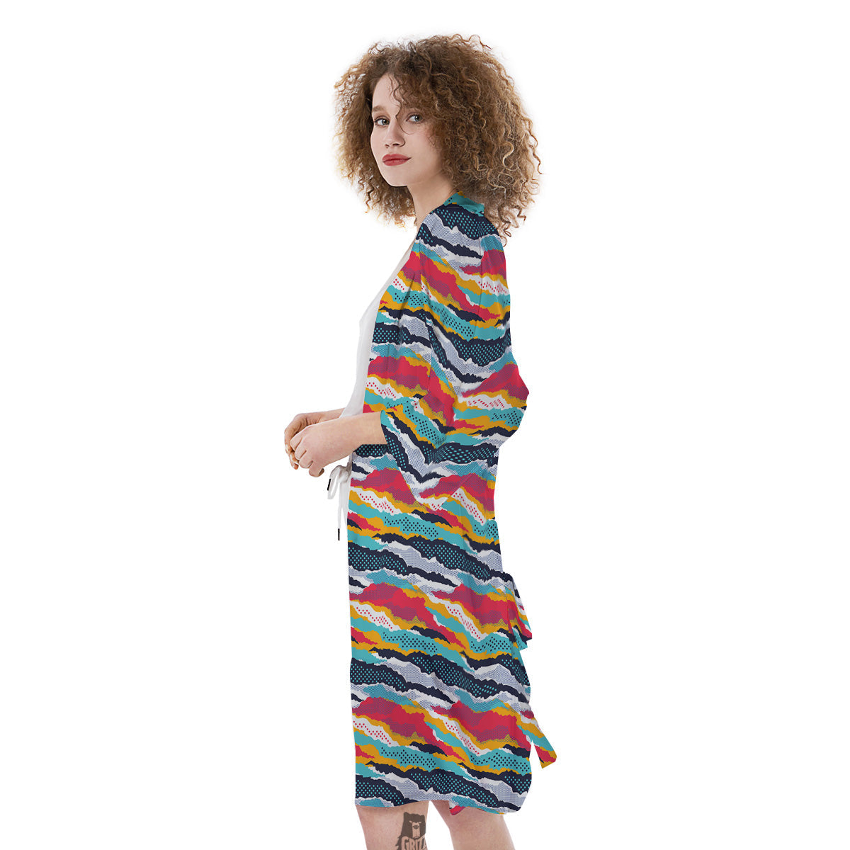 Abstract Colorful And Dot Print Pattern Kimono-grizzshop