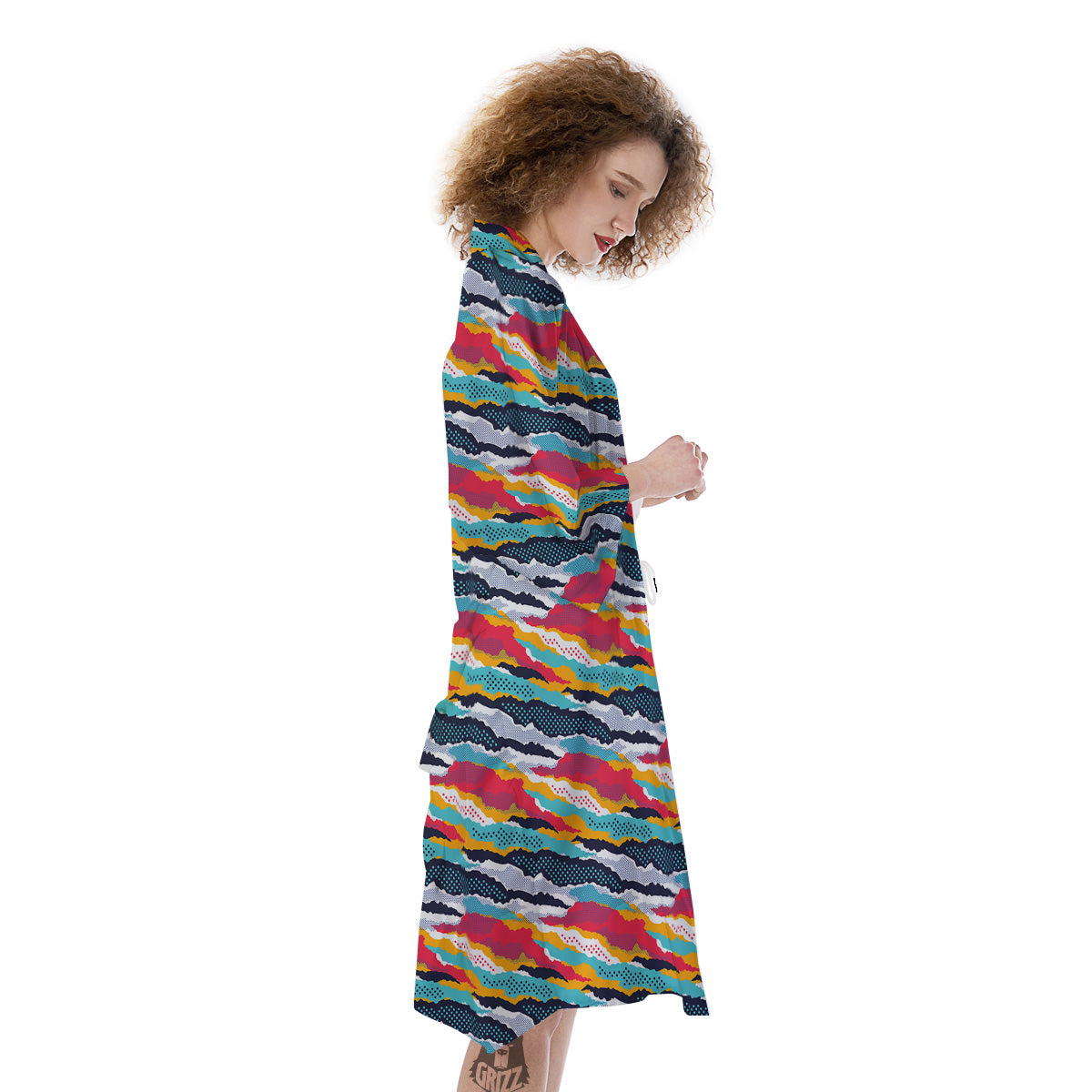 Abstract Colorful And Dot Print Pattern Kimono-grizzshop