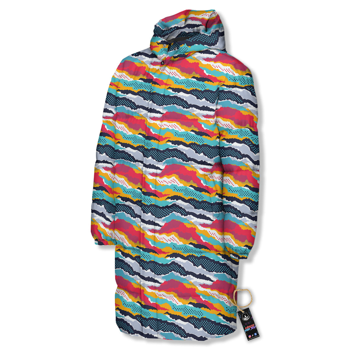 Abstract Colorful And Dot Print Pattern Long Down Jacket-grizzshop