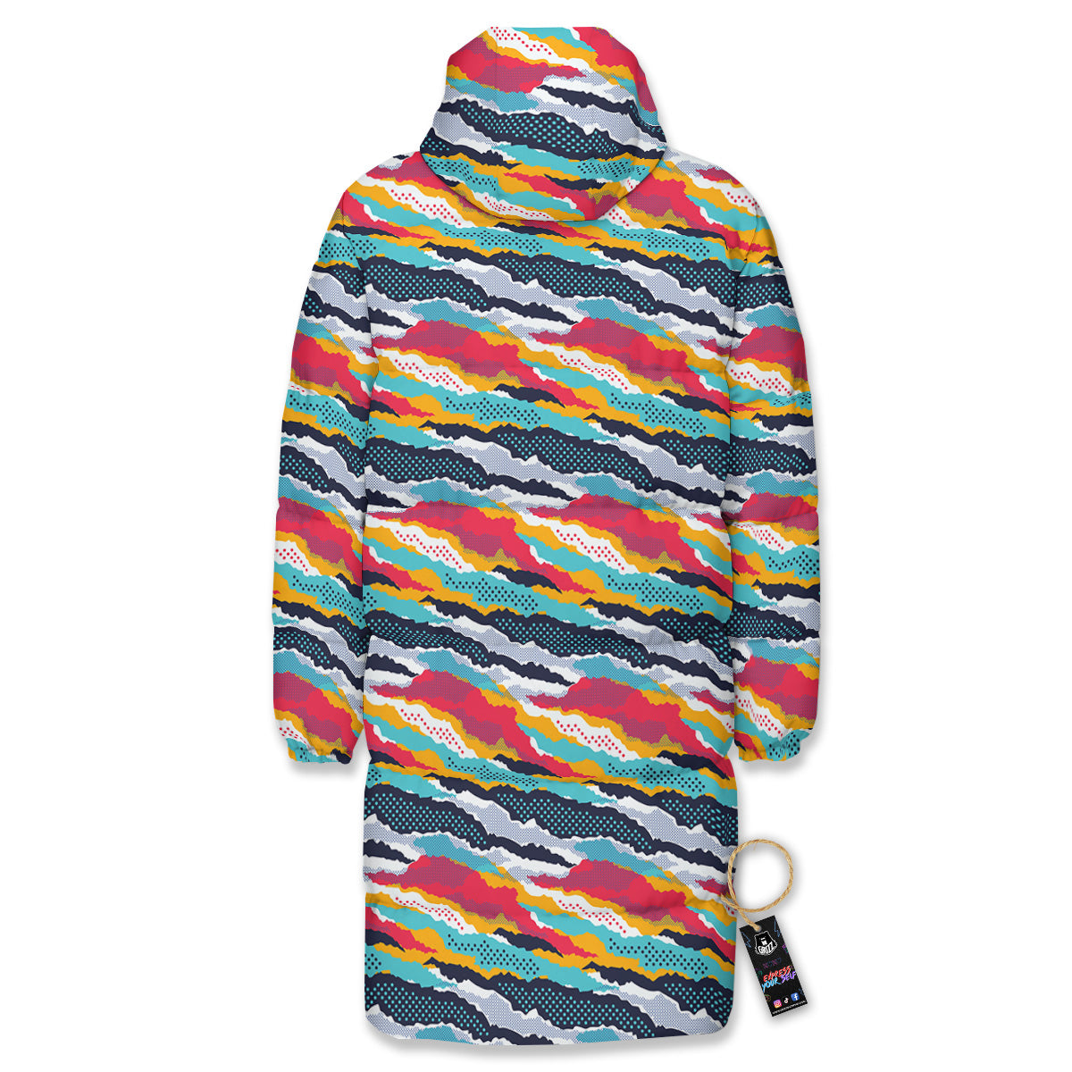 Abstract Colorful And Dot Print Pattern Long Down Jacket-grizzshop