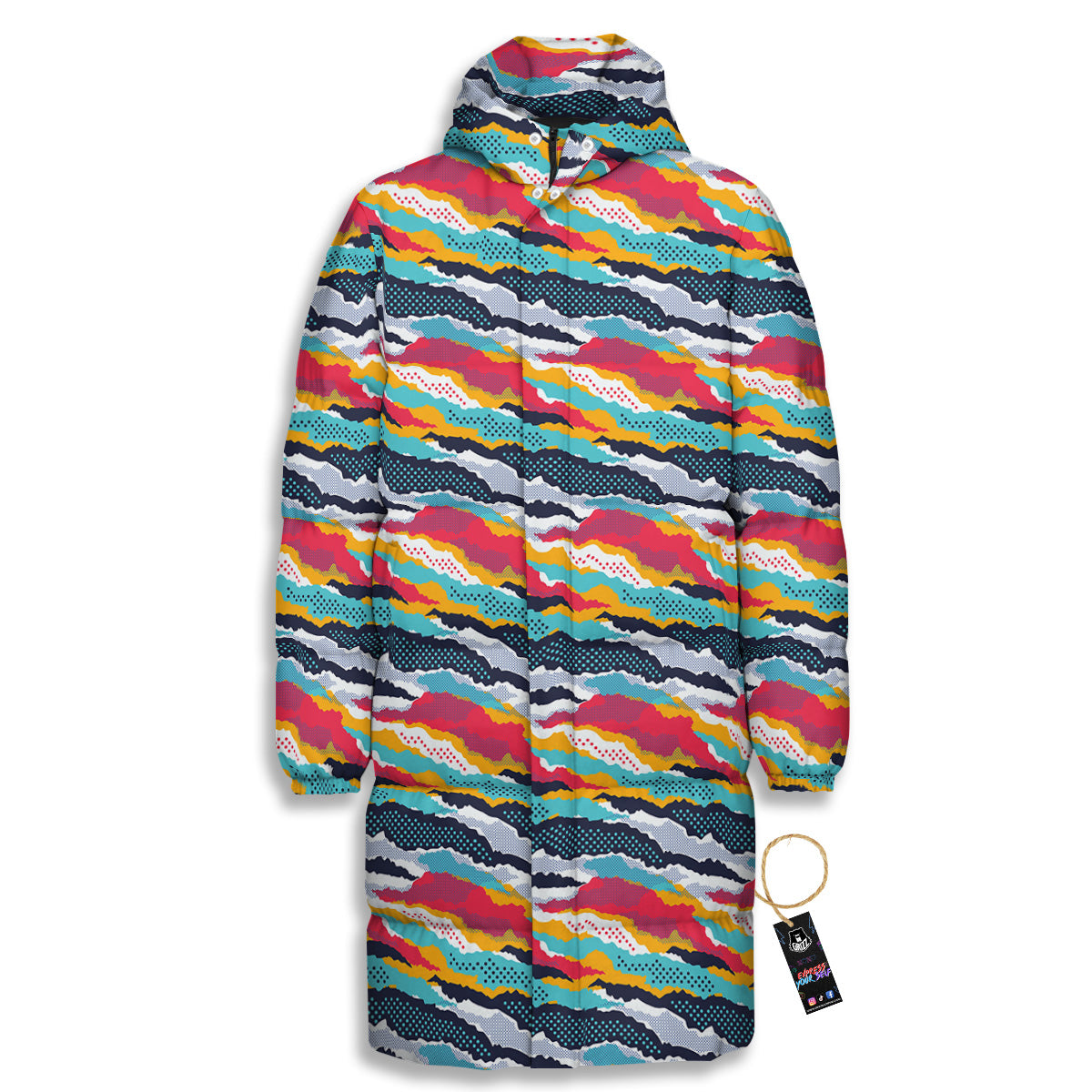 Abstract Colorful And Dot Print Pattern Long Down Jacket-grizzshop
