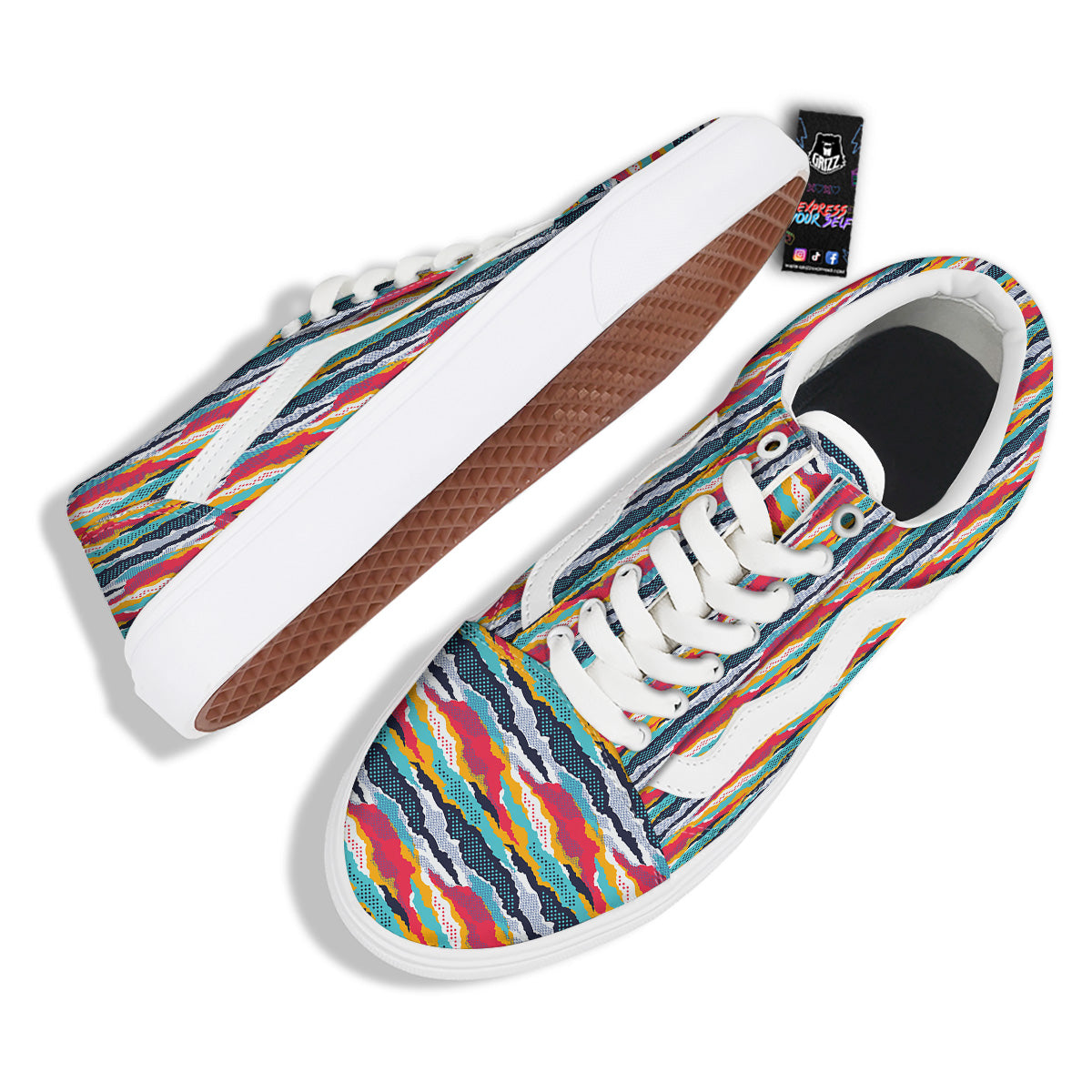 Abstract Colorful And Dot Print Pattern Skate Shoes-grizzshop