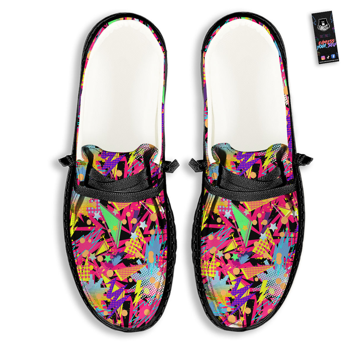 Abstract Colorful And Lightning Dot Print Pattern BLack Loafers-grizzshop