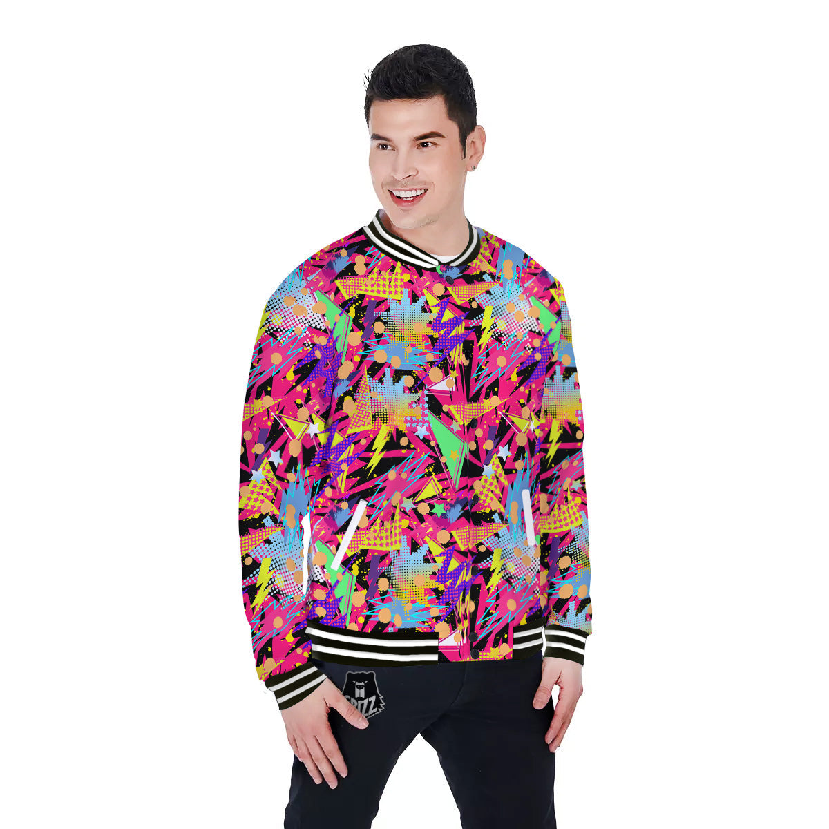 Abstract Colorful And Lightning Dot Print Pattern Baseball Jacket-grizzshop